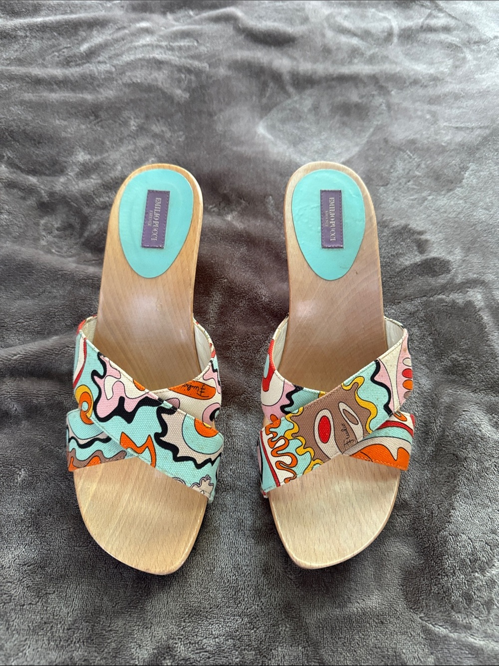 Emilio Pucci Multicolor Patterned Cross-Band Mules